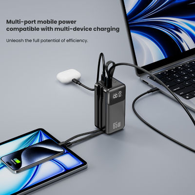 Портативное зарядное устройство Power Bank 65W для ноутбука, 4 выхода USB C Путешествие портативные зарядные устройства с встроенным кабелем